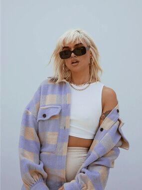 Princess Polly Plaid Oversized Jacket Street Button Shirt Jacket 90’s